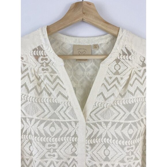 Vanessa Virginia Anthropologie Womens Sz 6 Embroidered Tulle Tunic Top Popover - Picture 8 of 11